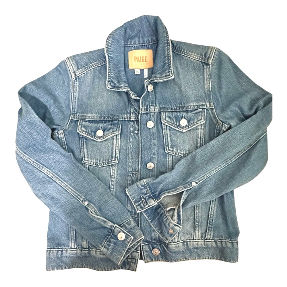 PAIGE Light Blue Jeans Jacket Size XS Women Cropped Medium Denim Wash EUC